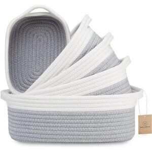 5-Piece Rectangle Storage Basket Set- Natural Cotton Rope Woven